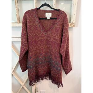 Express Tricot size large wool blend long sweater with fringe & embroidery